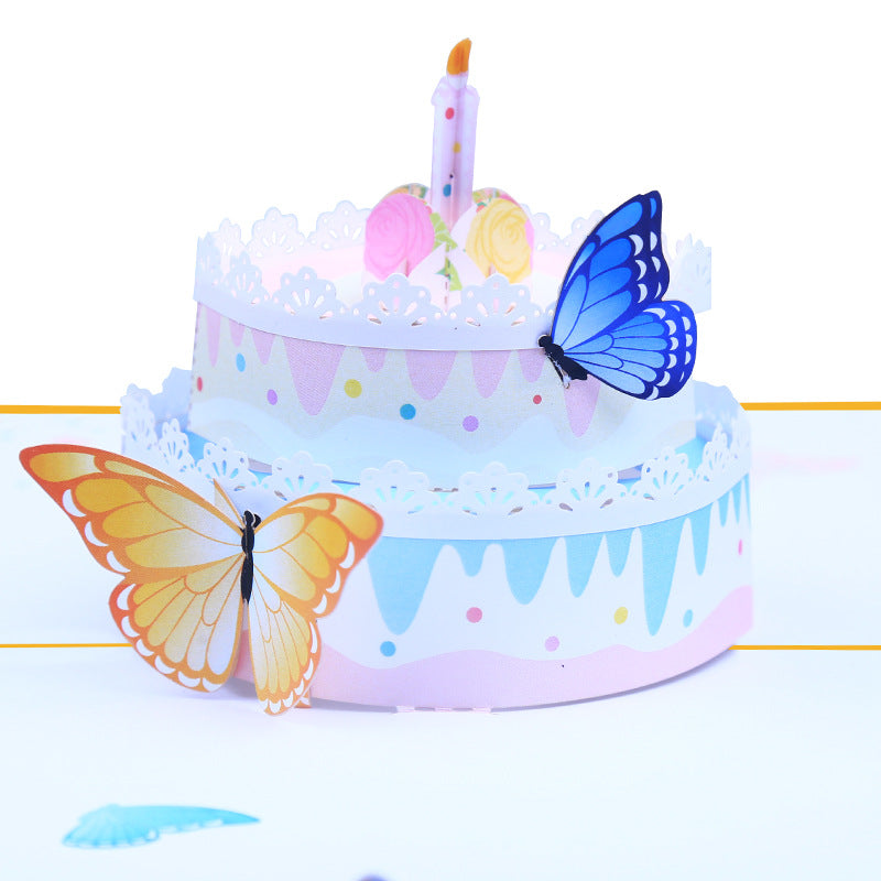 Birthday Cake with Butterflies Pop Up Card