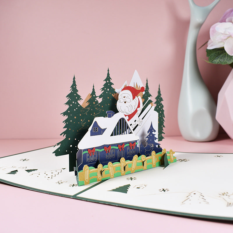 Skiing Santa Pop Up Card - Chrsitmas Card