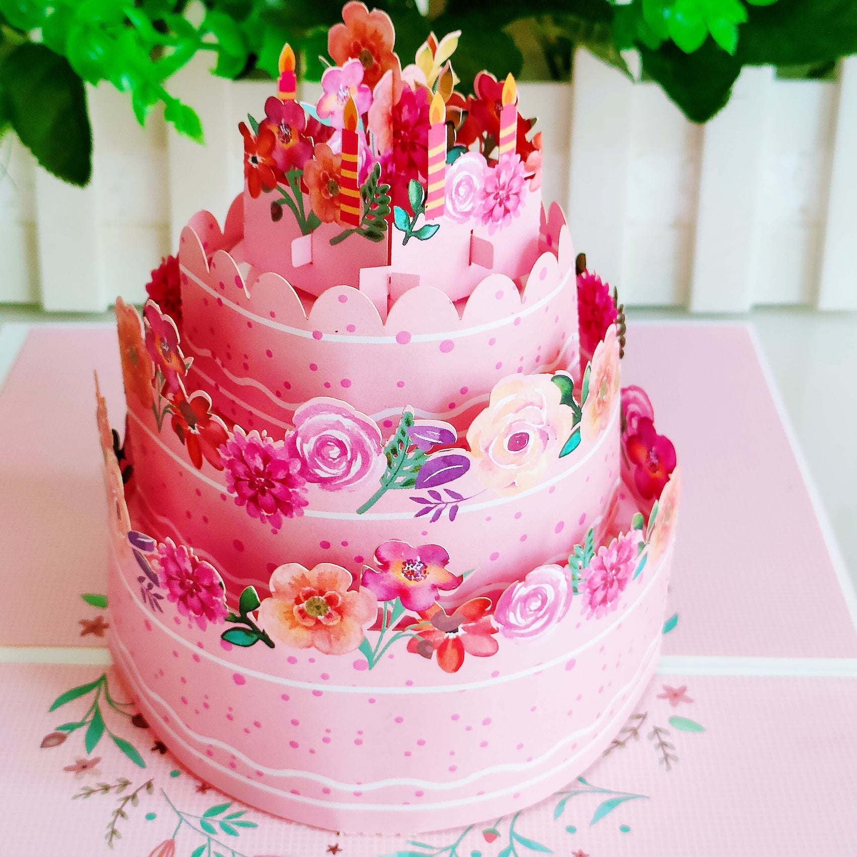 Colourful Birthday Cake Pop Up Card - 2 Styles - Pink or Blue