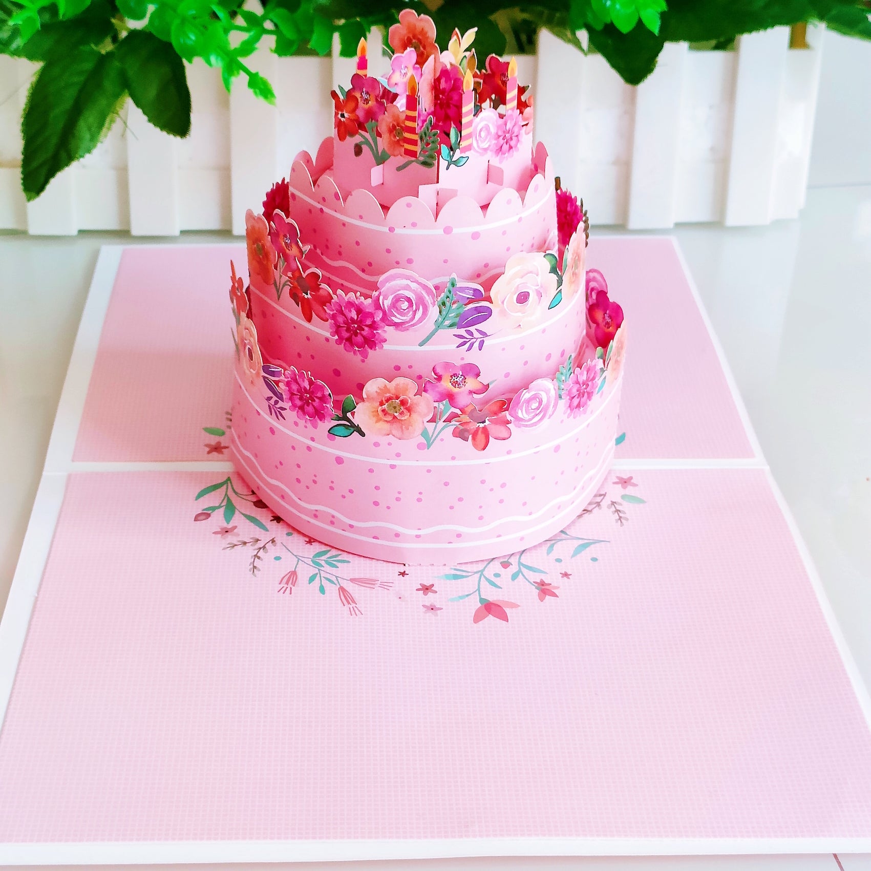 Colourful Birthday Cake Pop Up Card - 2 Styles - Pink or Blue