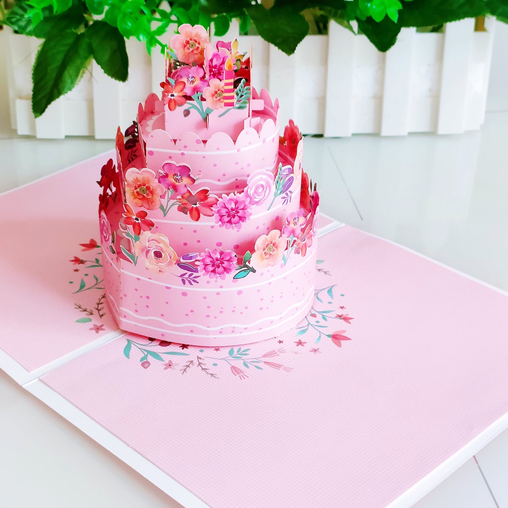 Colourful Birthday Cake Pop Up Card - 2 Styles - Pink or Blue