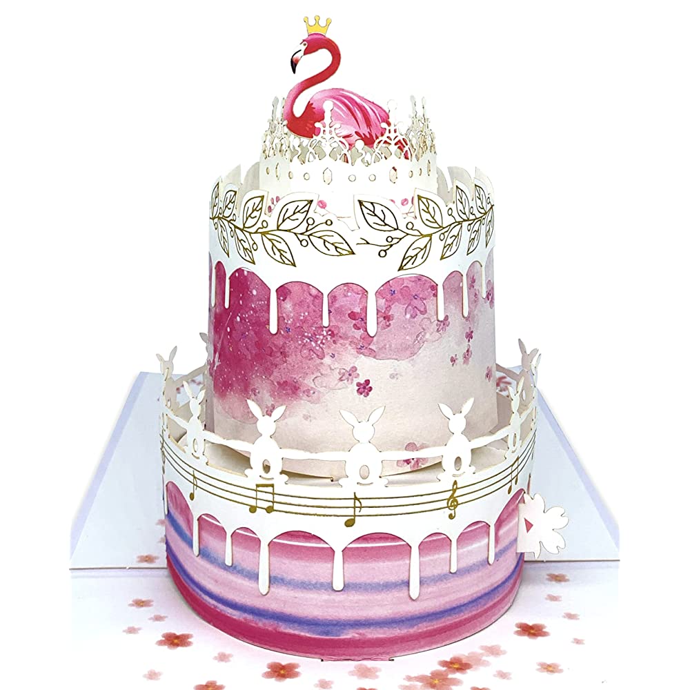 Birthday Pop Up Card - Flamingo Cake - Q&T 3D Cards and Envelopes