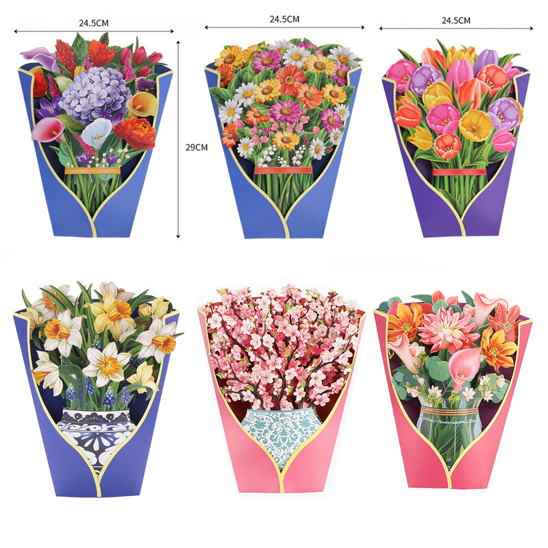 Colourful Tulips, Gerberas, Dahlia, Flowers Pop Up Card | Birthday | Wedding | Greeting Card | Valentines Card | Mothers Day Card