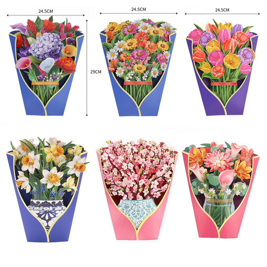 Colourful Tulips, Gerberas, Dahlia, Flowers Pop Up Card | Birthday | Wedding | Greeting Card | Valentines Card | Mothers Day Card