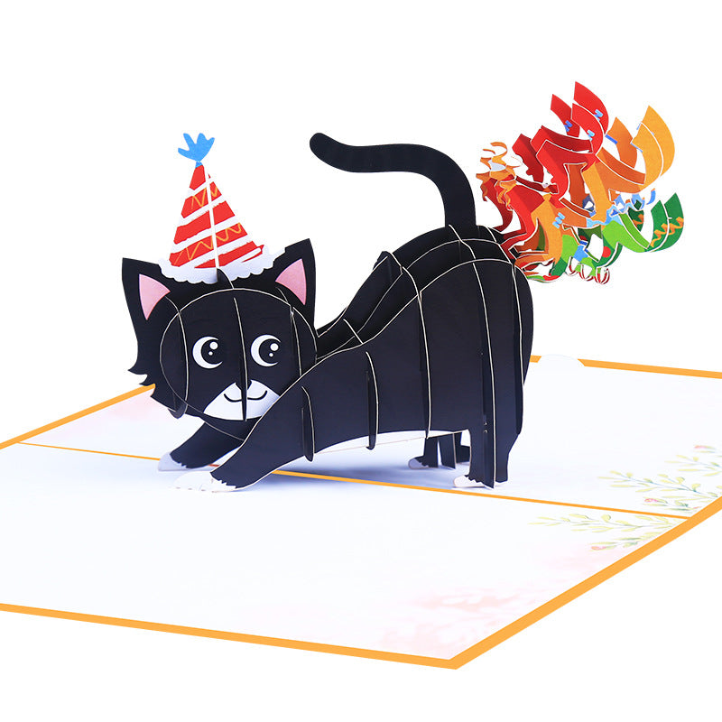 Funny Birthday Pop Up Card with Cat | 3D Card | Birthday Card | Black Cat | Party | Colourful Greeting Card