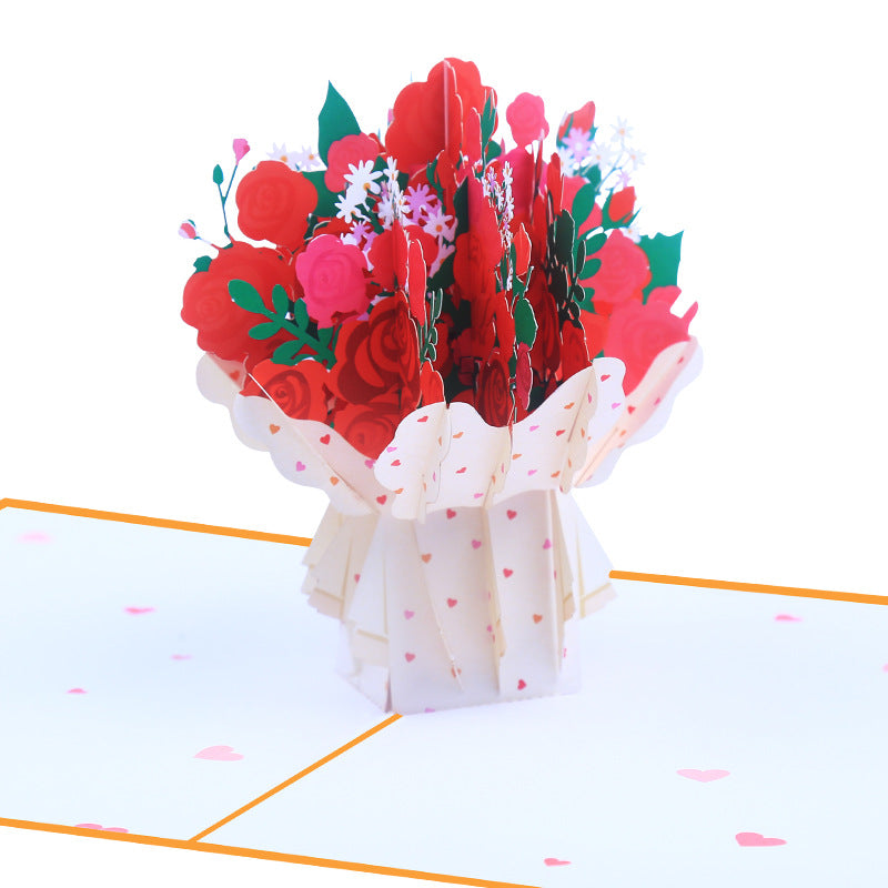 Pink and Red Roses Bouquet Pop Up Card | Valentines Day | Wedding | Birthday | Mothers Day | Anniversary | 3D Card | Greeting Card | 2 Typ
