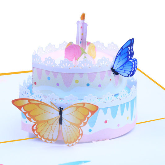 Birthday Cake with Butterflies Pop Up Card