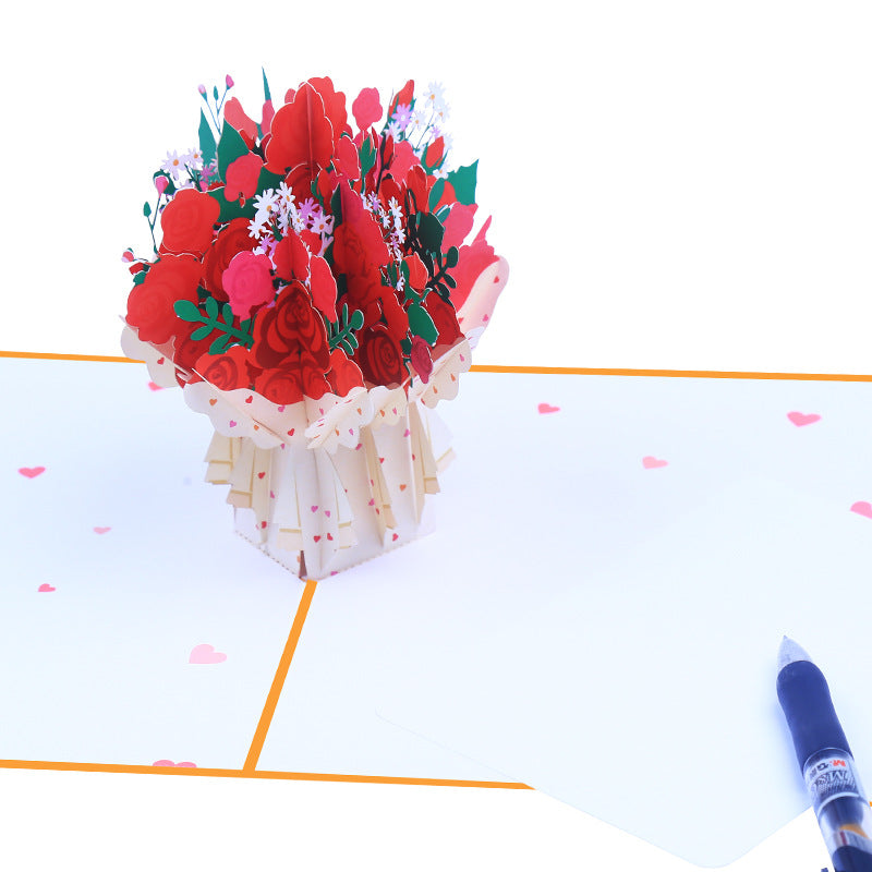 Pink and Red Roses Bouquet Pop Up Card | Valentines Day | Wedding | Birthday | Mothers Day | Anniversary | 3D Card | Greeting Card | 2 Typ