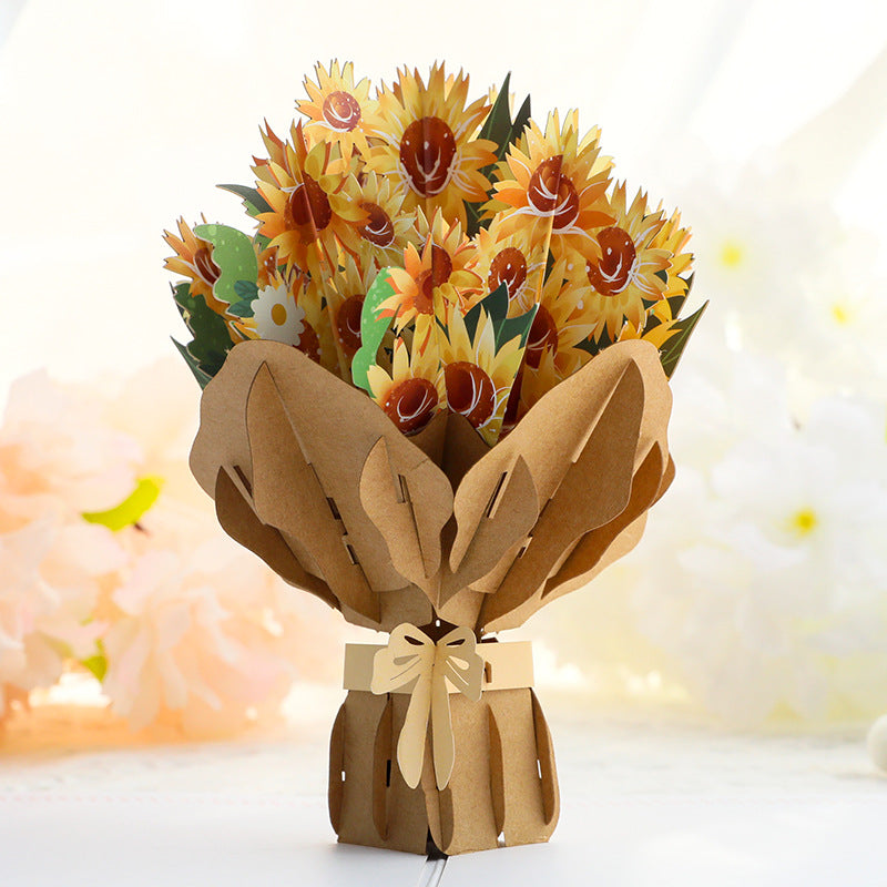 Sunflower Bouquet Pop Up Card - 2 Styles, Birthday, Wedding, Greeting Card | Valentines Day | Mothers Day | G