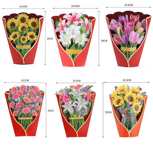Colourful Lilies, Tulips, Sunflowers and Carnations Pop Up Card | Birthday | Wedding | Greeting Card | Valentines Card | Mothers Day Card