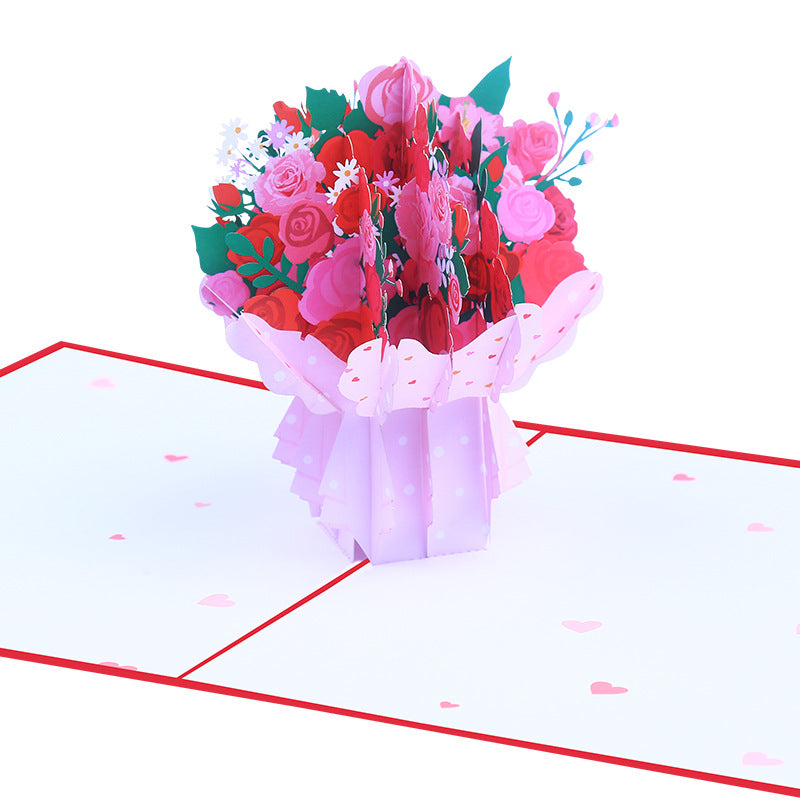 Pink and Red Roses Bouquet Pop Up Card | Valentines Day | Wedding | Birthday | Mothers Day | Anniversary | 3D Card | Greeting Card | 2 Typ
