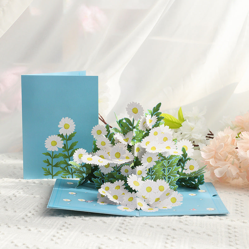 Daisy Bouquet Pop Up Card in Blue | 3D Card | Mothers Day Card
