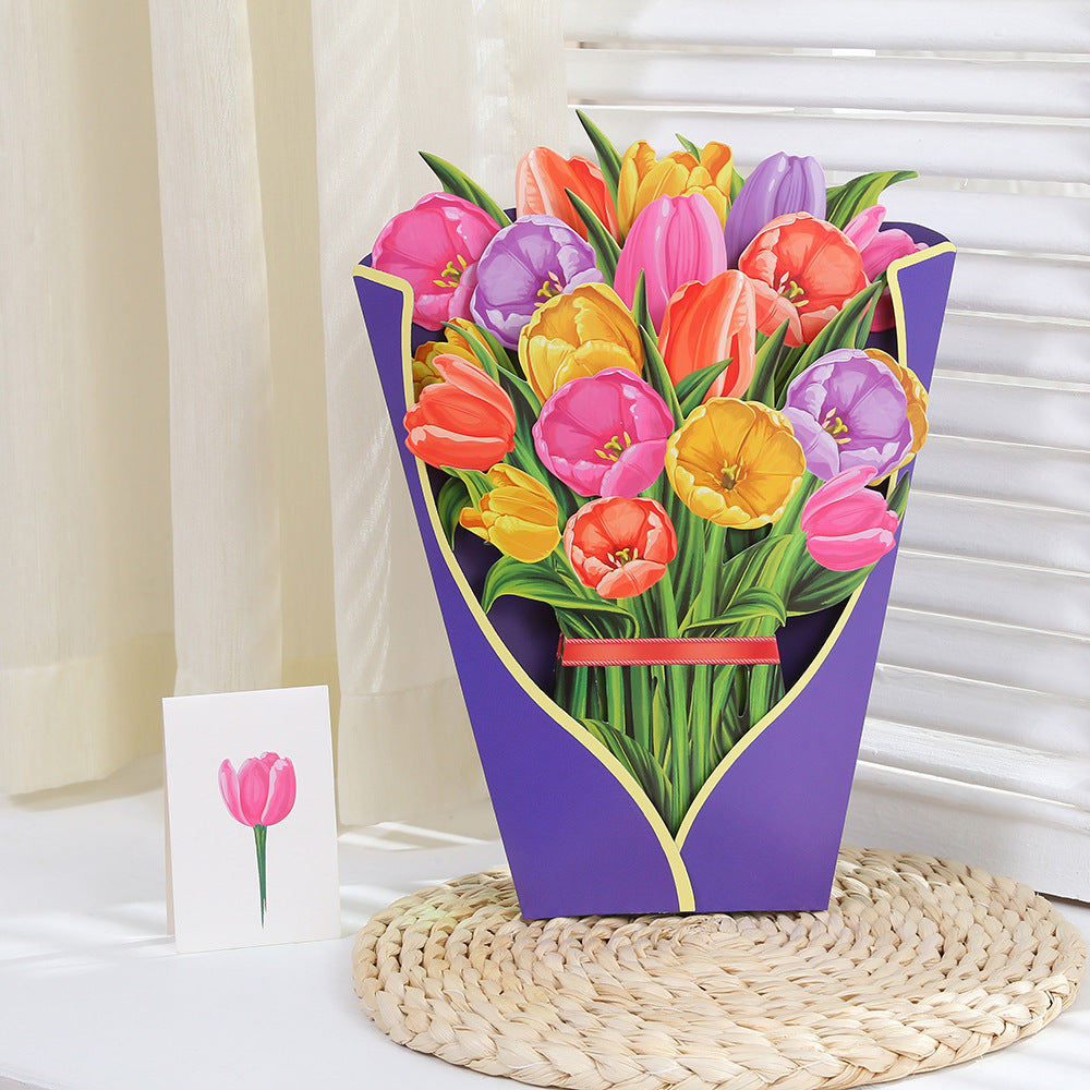 Colourful Tulips, Gerberas, Dahlia, Flowers Pop Up Card | Birthday | Wedding | Greeting Card | Valentines Card | Mothers Day Card