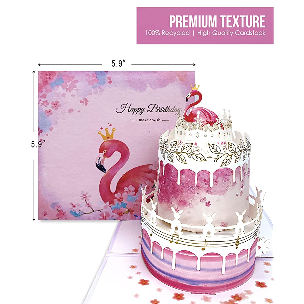 Birthday Pop Up Card - Flamingo Cake - Q&T 3D Cards and Envelopes