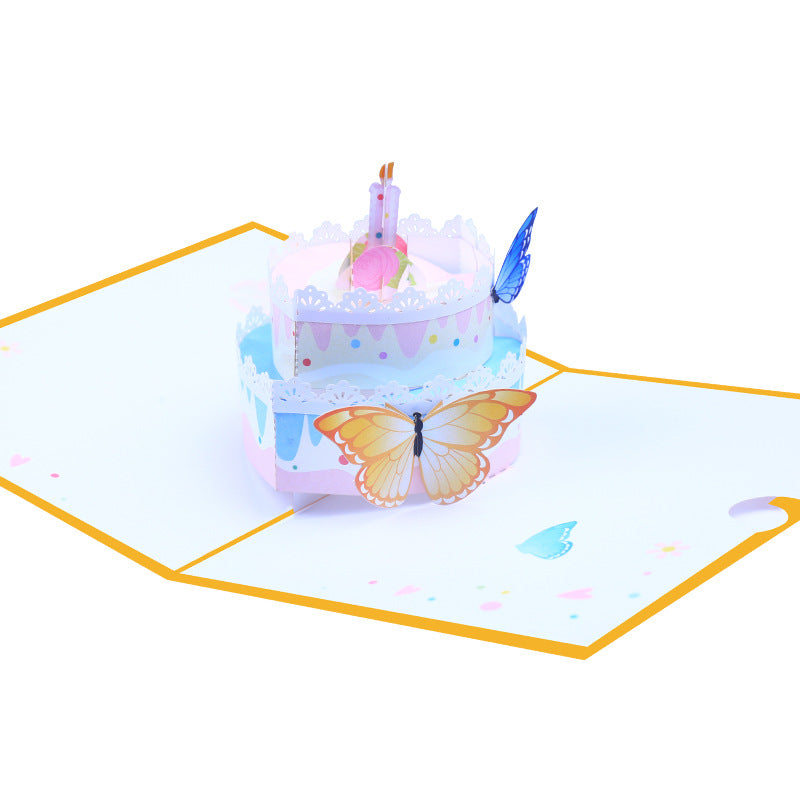 Birthday Cake with Butterflies Pop Up Card