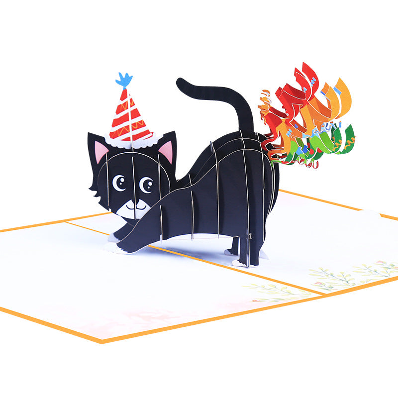 Funny Birthday Pop Up Card with Cat | 3D Card | Birthday Card | Black Cat | Party | Colourful Greeting Card