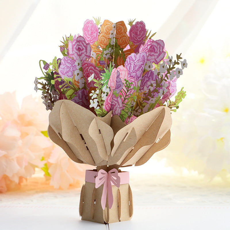 Pink Roses Bouquet Pop Up Card | Valentines Day | Wedding | Birthday | Mothers Day | 3D Card | Greeting Card
