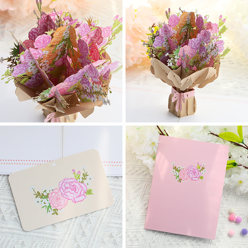 Pink Roses Bouquet Pop Up Card | Valentines Day | Wedding | Birthday | Mothers Day | 3D Card | Greeting Card
