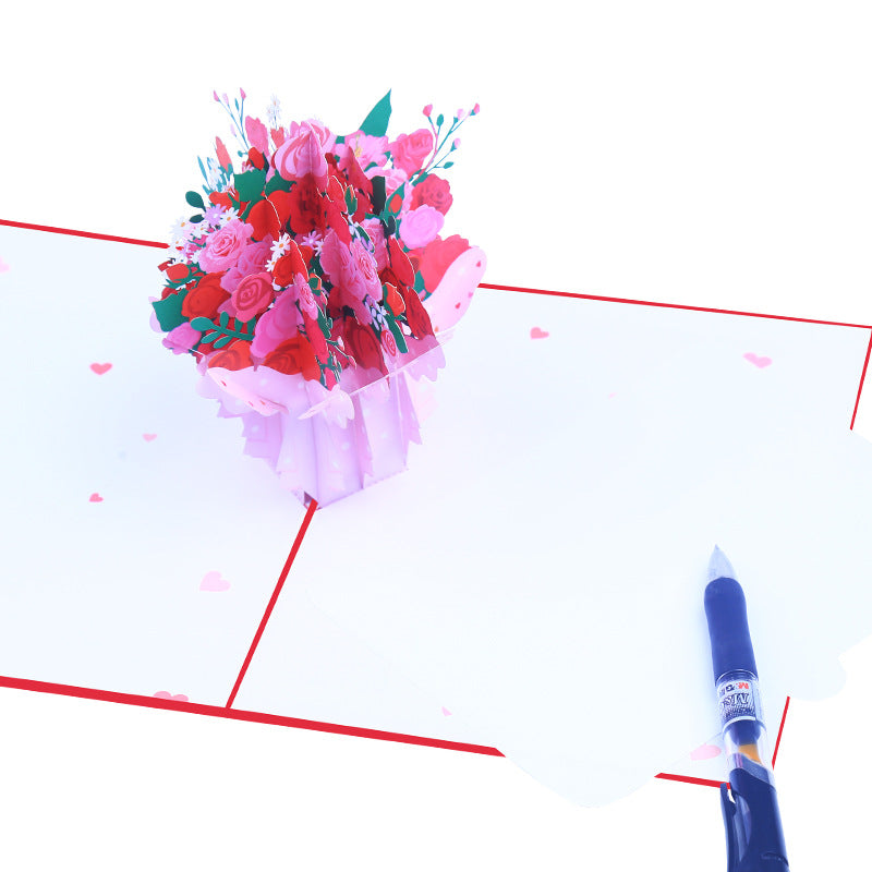 Pink and Red Roses Bouquet Pop Up Card | Valentines Day | Wedding | Birthday | Mothers Day | Anniversary | 3D Card | Greeting Card | 2 Typ
