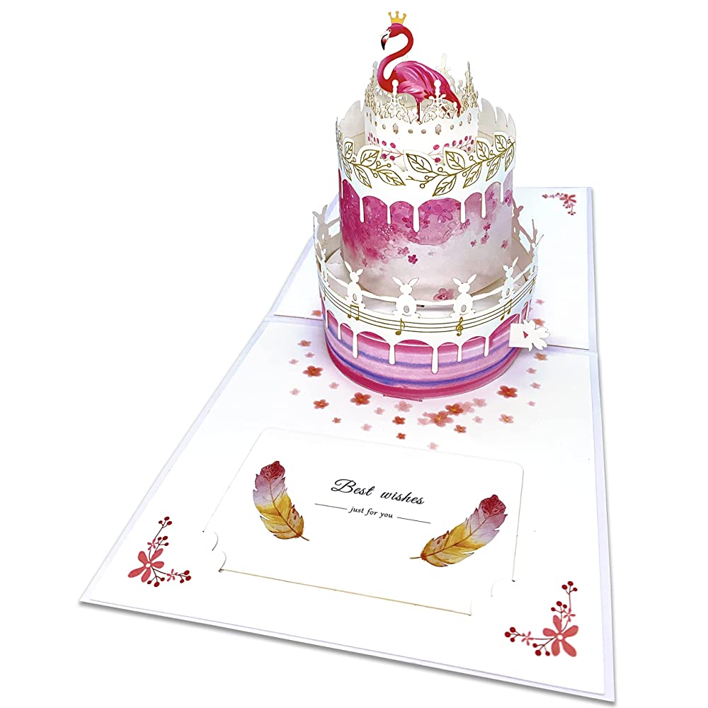 Birthday Pop Up Card - Flamingo Cake - Q&T 3D Cards and Envelopes