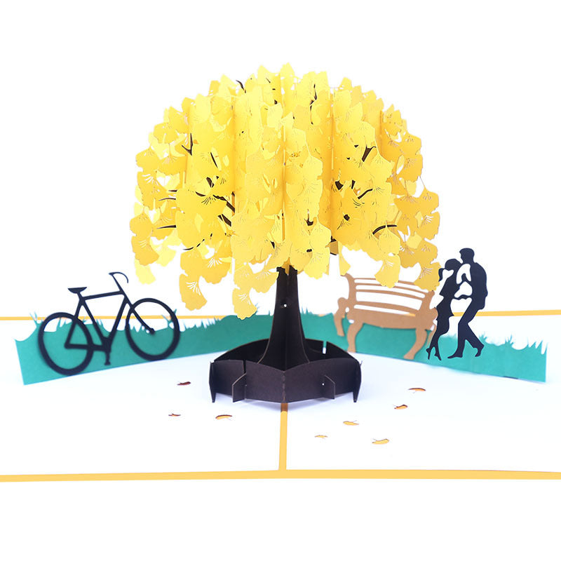 Couple Under Ginkgo Tree Pop Up Card