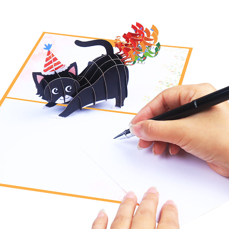 Funny Birthday Pop Up Card with Cat | 3D Card | Birthday Card | Black Cat | Party | Colourful Greeting Card