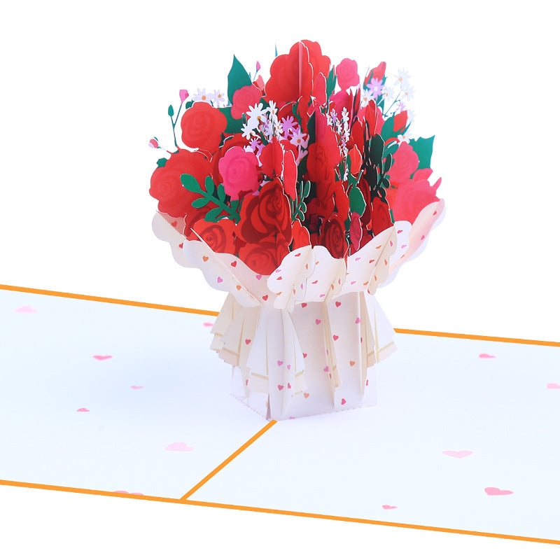 Pink and Red Roses Bouquet Pop Up Card | Valentines Day | Wedding | Birthday | Mothers Day | Anniversary | 3D Card | Greeting Card | 2 Typ