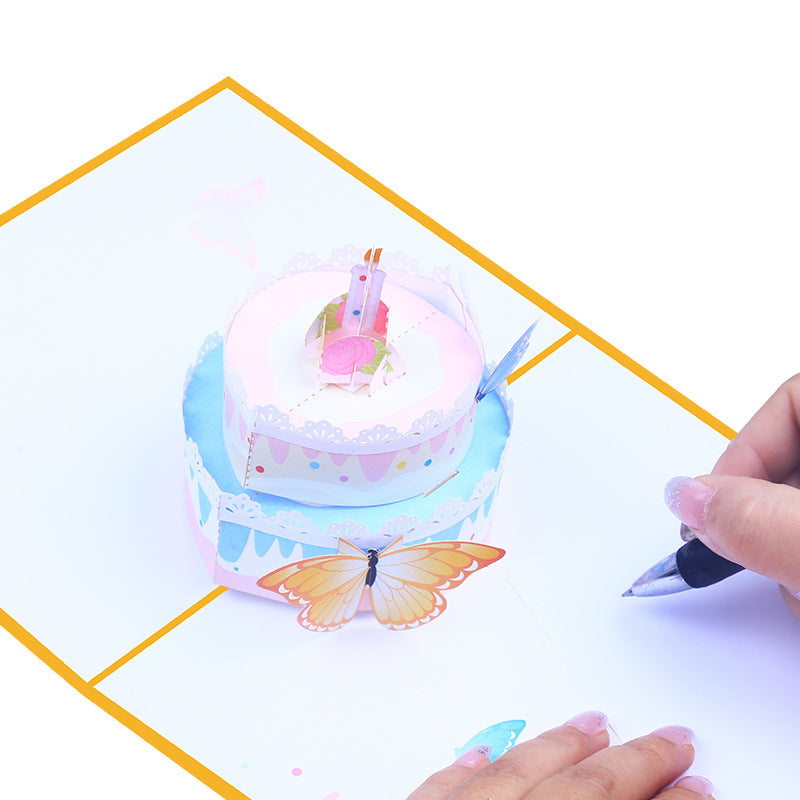 Birthday Cake with Butterflies Pop Up Card