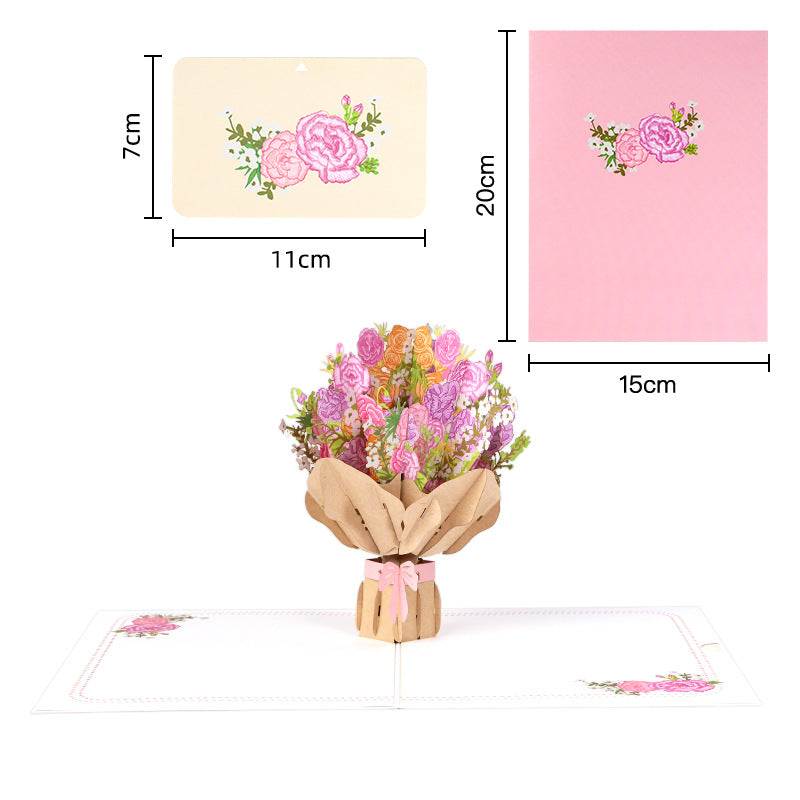 Pink Roses Bouquet Pop Up Card | Valentines Day | Wedding | Birthday | Mothers Day | 3D Card | Greeting Card