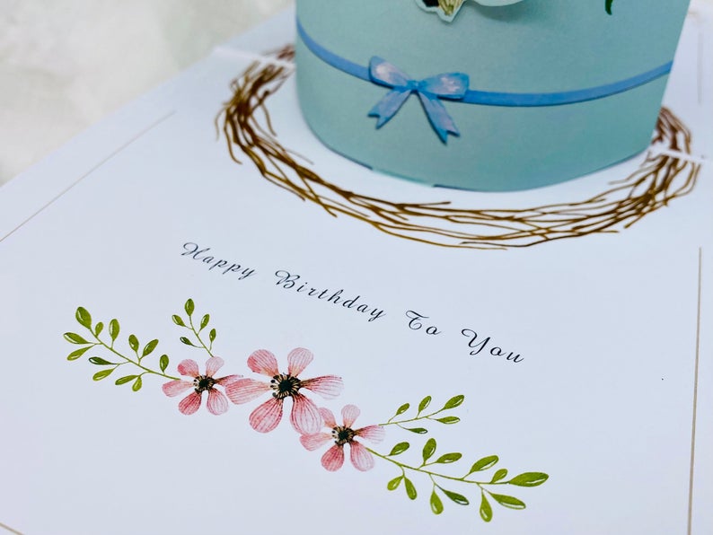 Blue Cake with Deers Antlers Birthday Pop Up Card