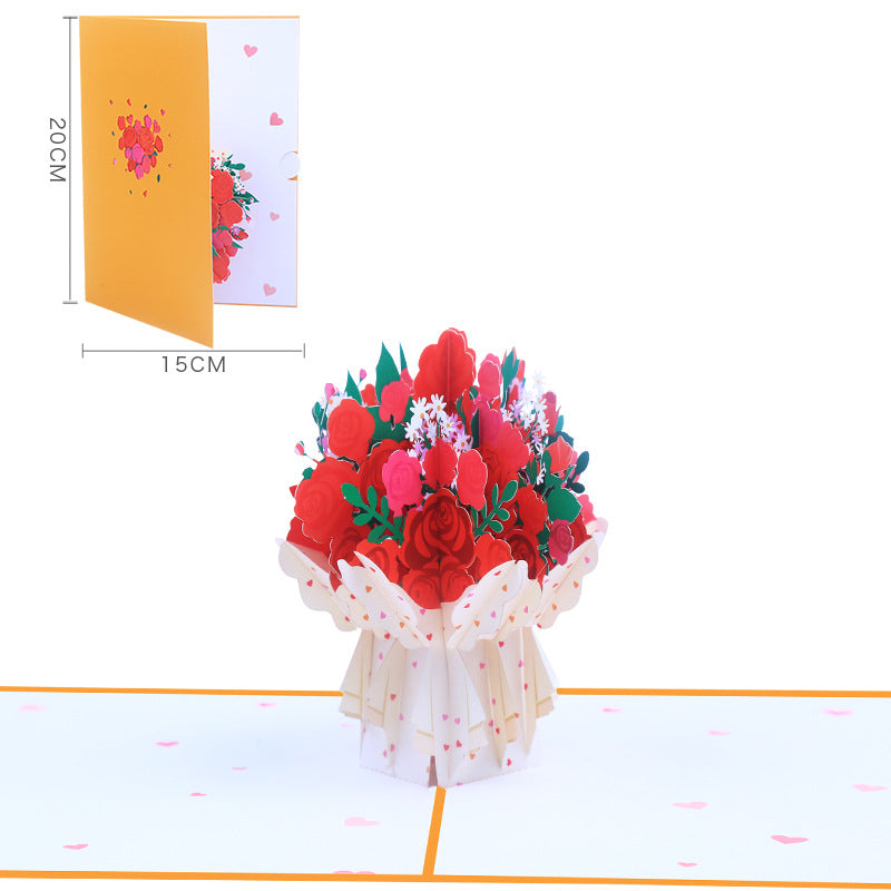 Pink and Red Roses Bouquet Pop Up Card | Valentines Day | Wedding | Birthday | Mothers Day | Anniversary | 3D Card | Greeting Card | 2 Typ