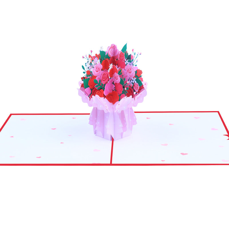Pink and Red Roses Bouquet Pop Up Card | Valentines Day | Wedding | Birthday | Mothers Day | Anniversary | 3D Card | Greeting Card | 2 Typ