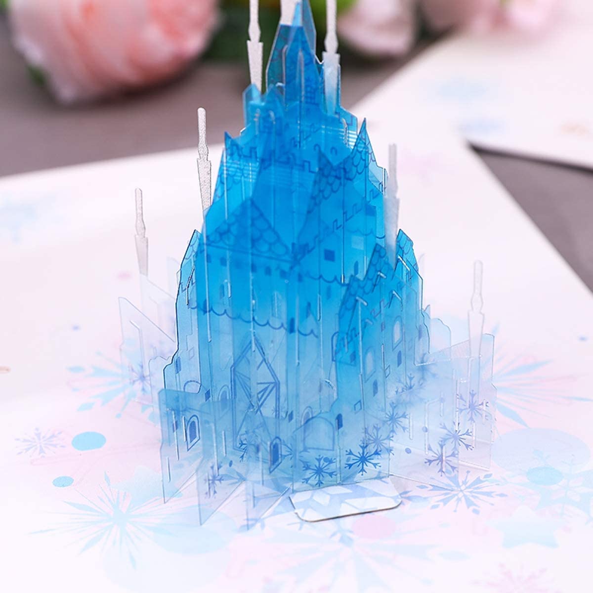 Blue Crystal Castle Pop Up Card - Best Wishes - Q&T 3D Cards and Envelopes