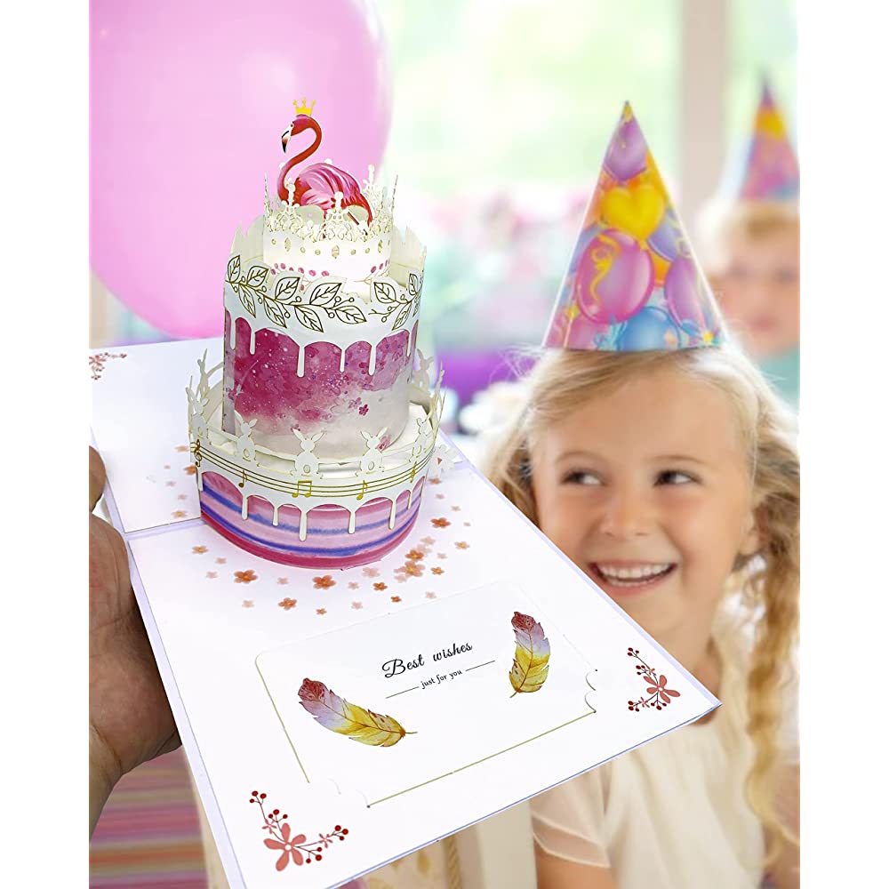 Birthday Pop Up Card - Flamingo Cake - Q&T 3D Cards and Envelopes