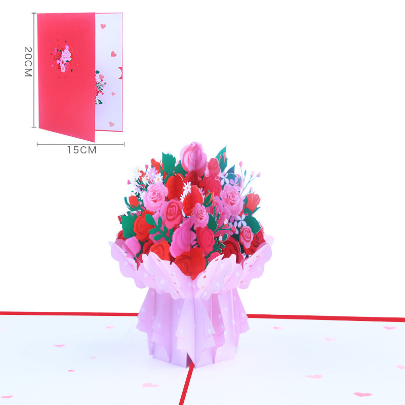 Pink and Red Roses Bouquet Pop Up Card | Valentines Day | Wedding | Birthday | Mothers Day | Anniversary | 3D Card | Greeting Card | 2 Typ