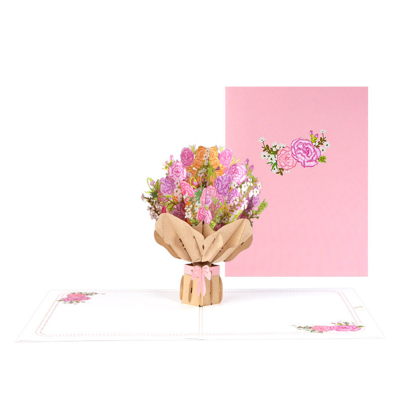 Pink Roses Bouquet Pop Up Card | Valentines Day | Wedding | Birthday | Mothers Day | 3D Card | Greeting Card