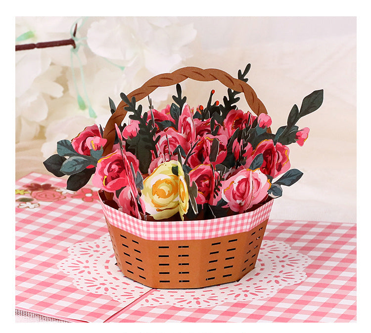 Basket Full Of Roses Pop Up Card - Q&T 3D Cards and Envelopes