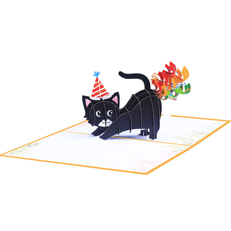 Funny Birthday Pop Up Card with Cat | 3D Card | Birthday Card | Black Cat | Party | Colourful Greeting Card