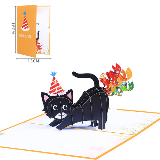 Funny Birthday Pop Up Card with Cat | 3D Card | Birthday Card | Black Cat | Party | Colourful Greeting Card