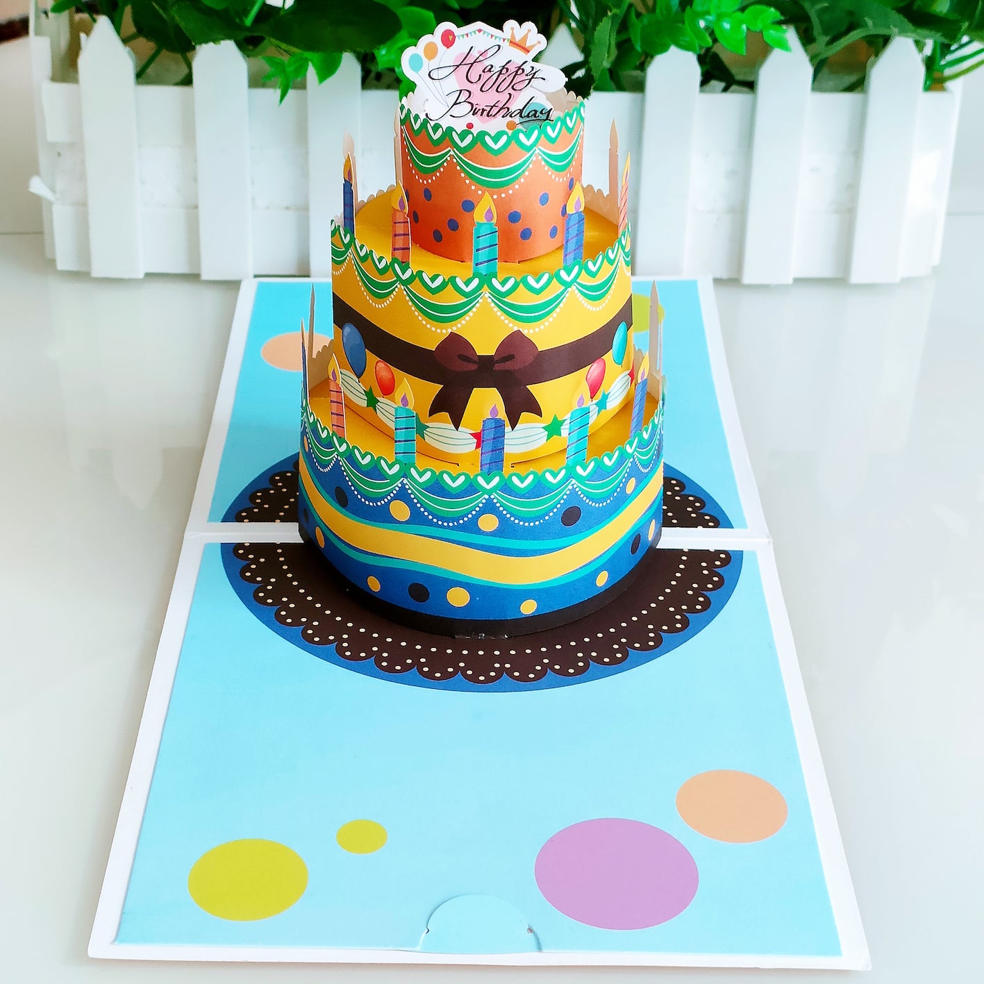 Colourful Birthday Cake Pop Up Card - 2 Styles - Pink or Blue