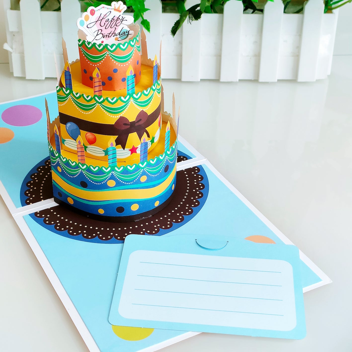 Colourful Birthday Cake Pop Up Card - 2 Styles - Pink or Blue
