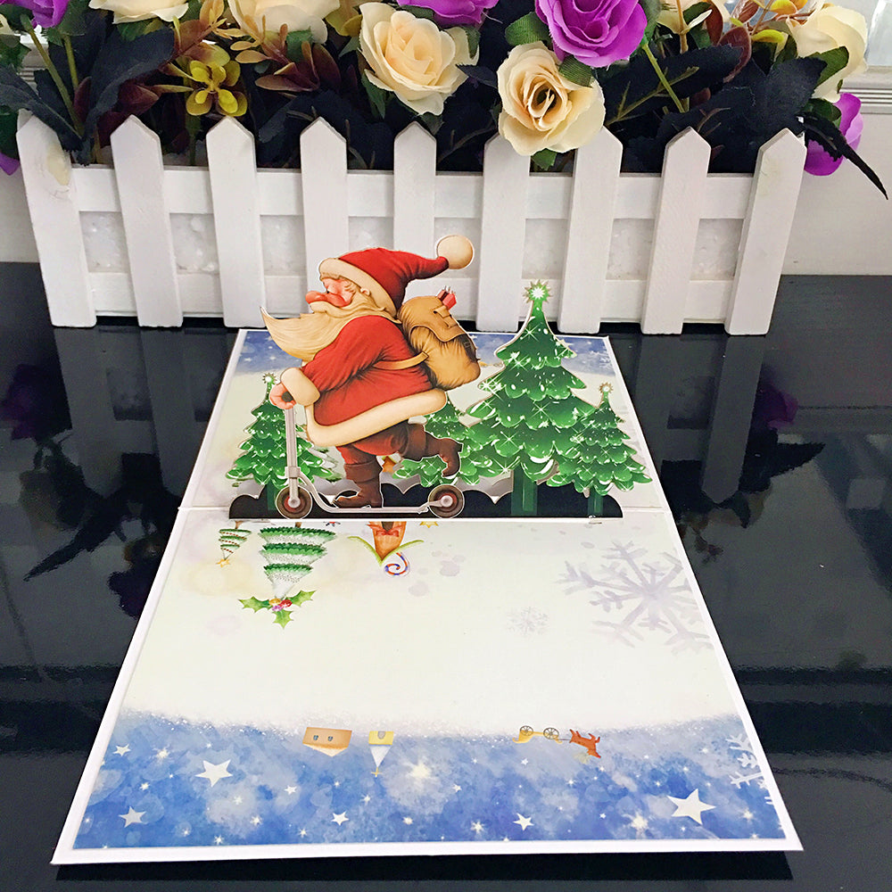 Christmas Pop Up Card - Santa on a Scooter
