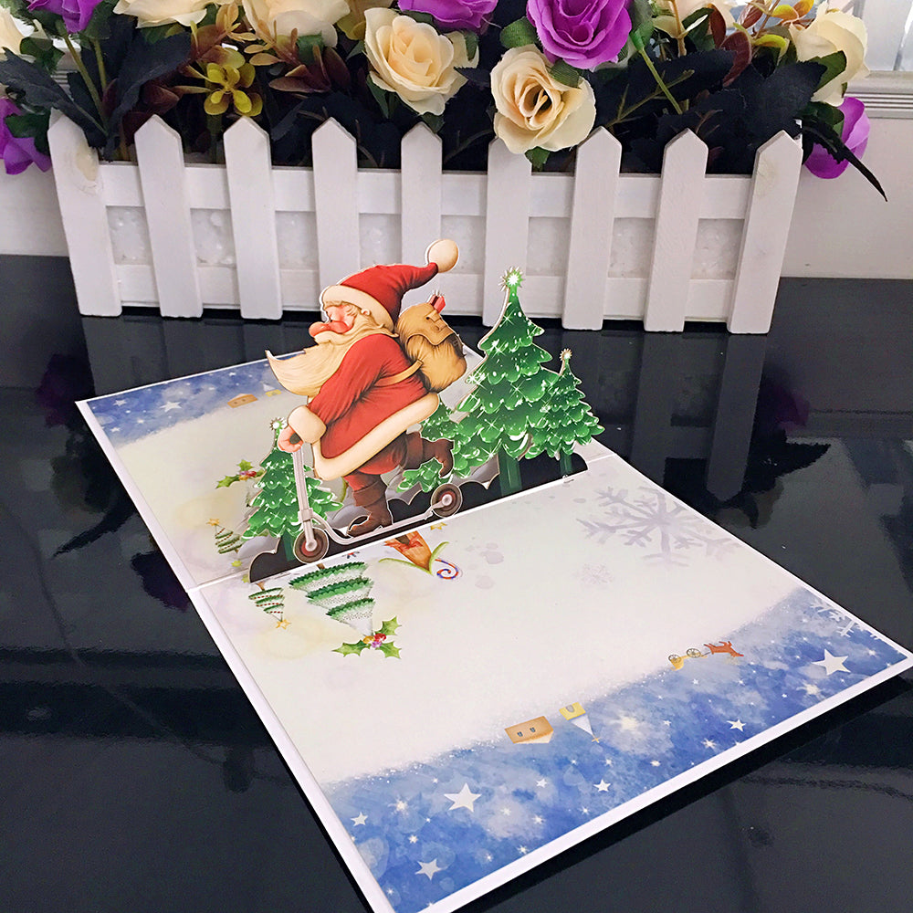 Christmas Pop Up Card - Santa on a Scooter