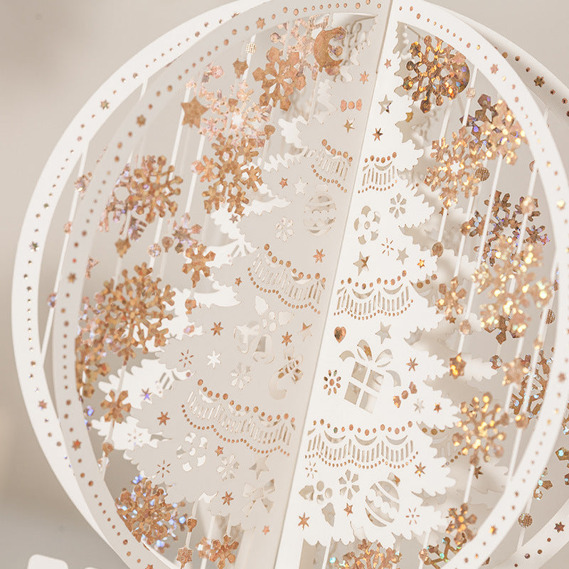 pop up christmas card 3d - white christmas tree with golden snowflakes