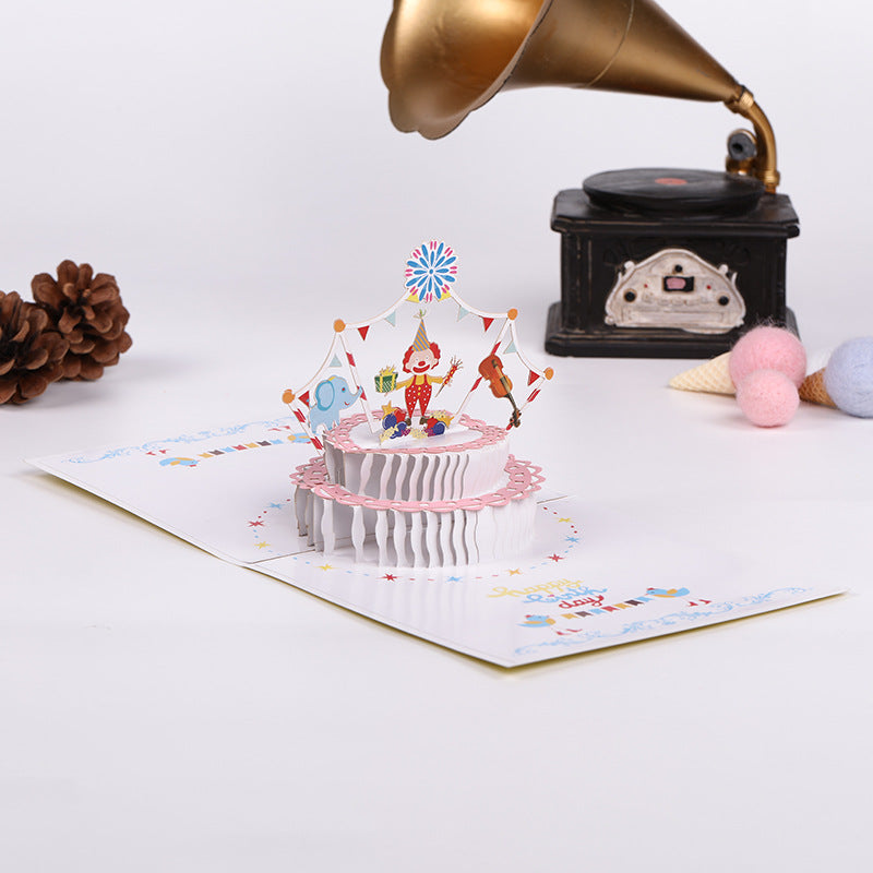 Birthday Card - Pop Up Cake and Clown - Q&T 3D Cards and Envelopes