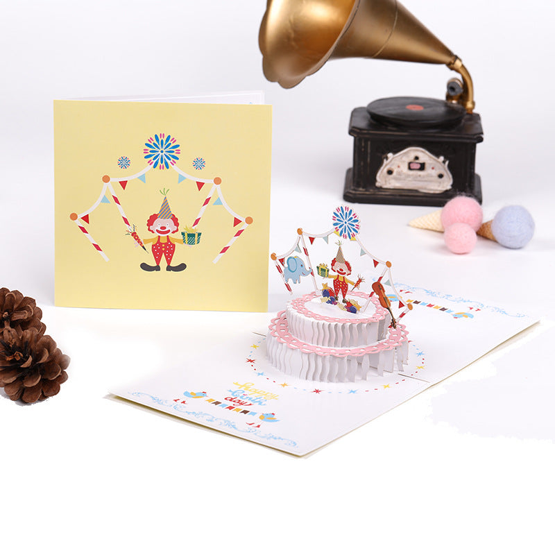 Birthday Card - Pop Up Cake and Clown - Q&T 3D Cards and Envelopes