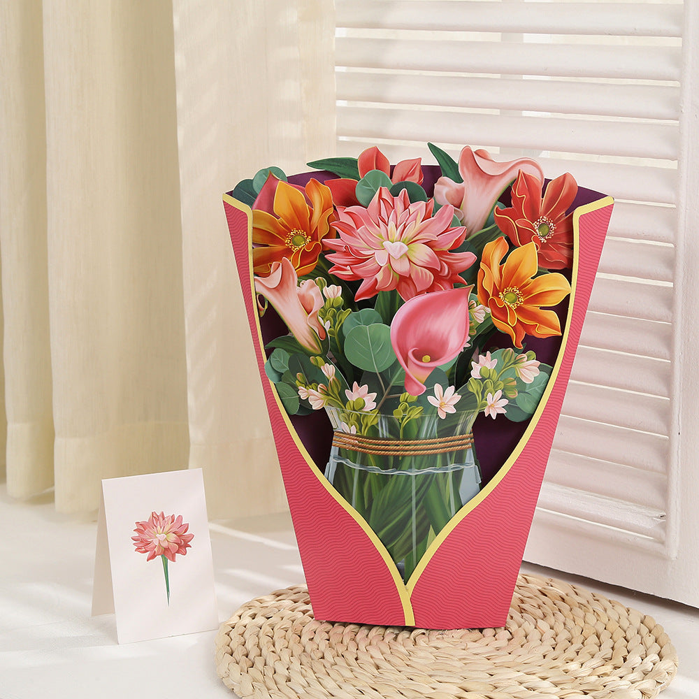 Colourful Tulips, Gerberas, Dahlia, Flowers Pop Up Card | Birthday | Wedding | Greeting Card | Valentines Card | Mothers Day Card