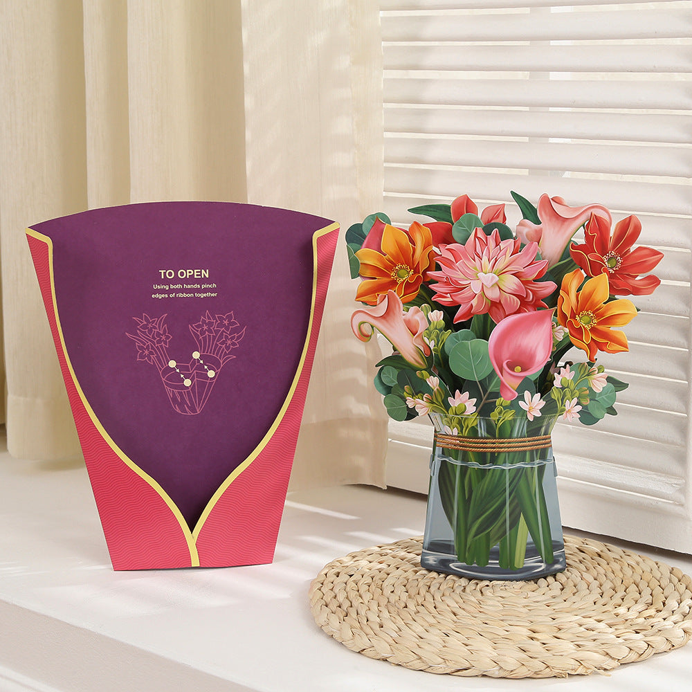 Colourful Tulips, Gerberas, Dahlia, Flowers Pop Up Card | Birthday | Wedding | Greeting Card | Valentines Card | Mothers Day Card
