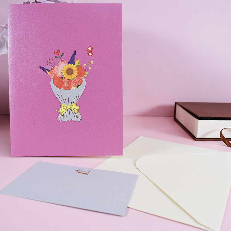 Mixed Flowers Bouquet Pop Up Card