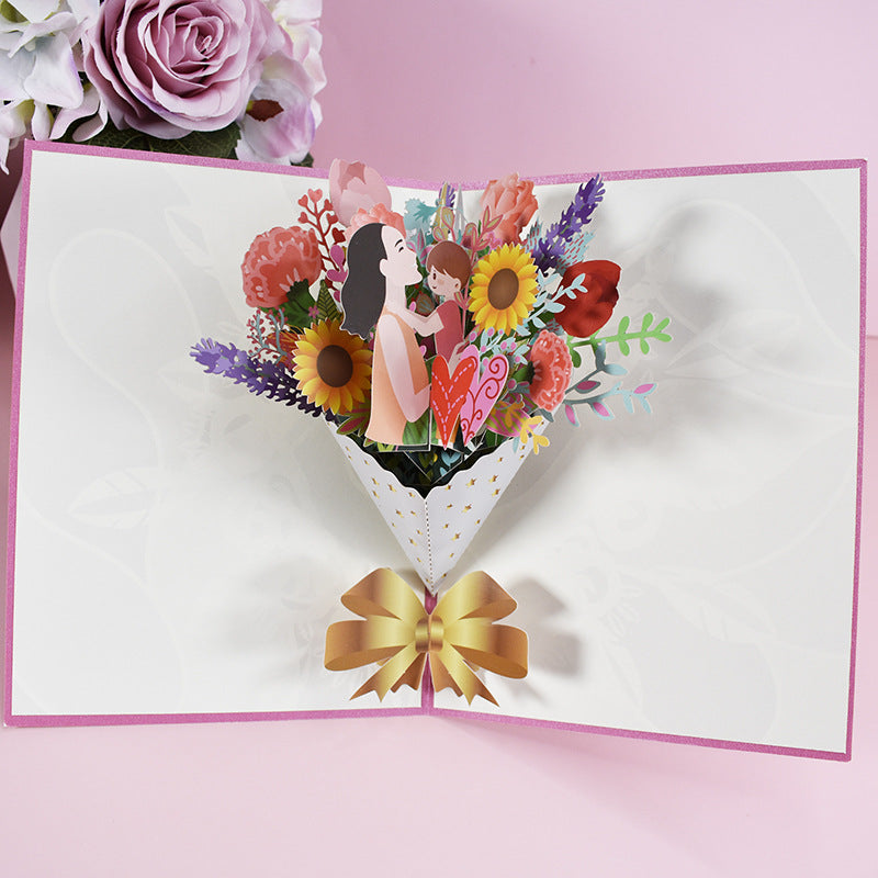 Mixed Flowers Bouquet Pop Up Card